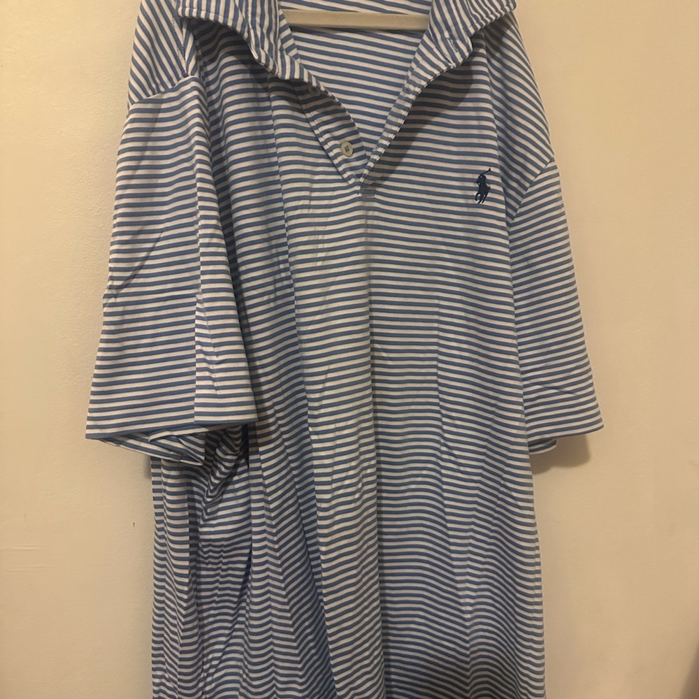 Polo by Ralph Lauren Light Blue and White Striped Button-Down Polo
